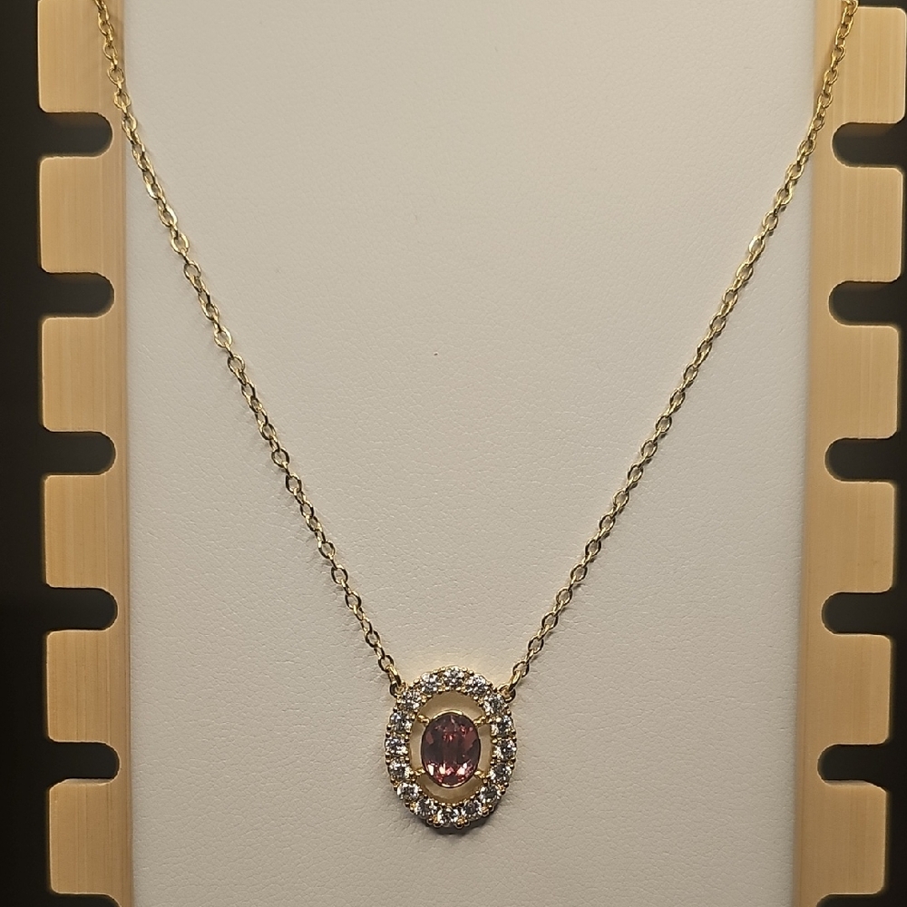 Elegant Gold Necklace And Earrings  Set with Purple Gemstone.